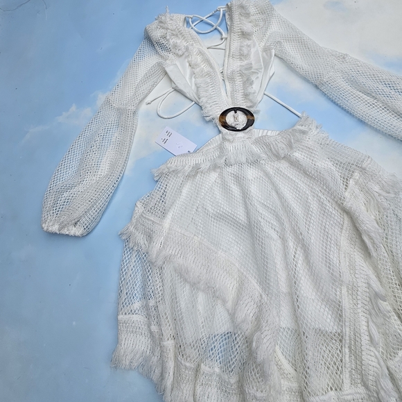 White Crochet Dress Fishnet Festival Dress Boho Hippie Dress - Picture 5 of 16